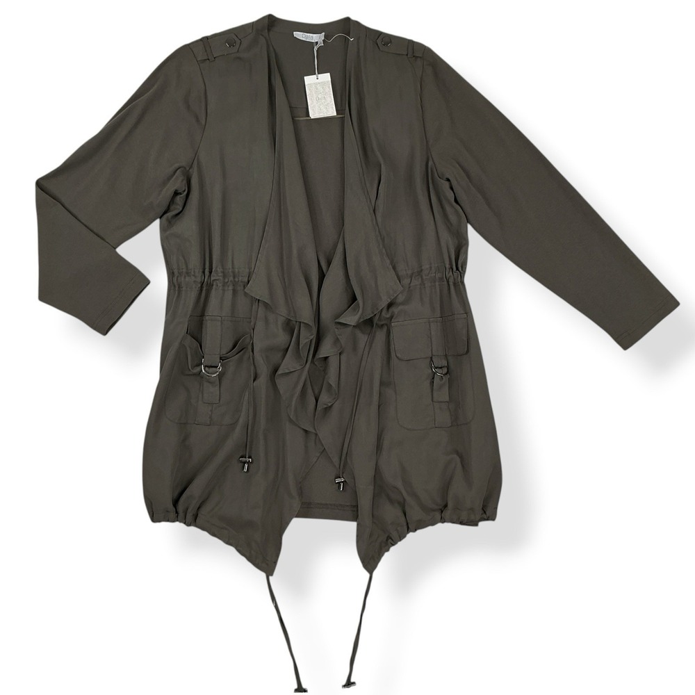 Dalia Jacket Women 2X Green Draped Long Sleeve Drawstring Tie Waist Olive NWT